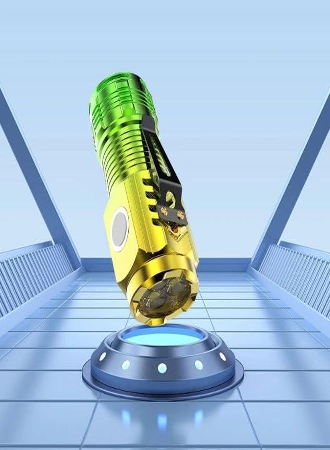 ستار ورك مصباح يدوي صغير من STAR WORK، إضاءة عالية مع كابل USB، مصباح LED يدوي، مصباح جيب، مصباح يدوي قابل لإعادة الشحن للتخييم والسفر. (أصفر وأخضر) - Image 1